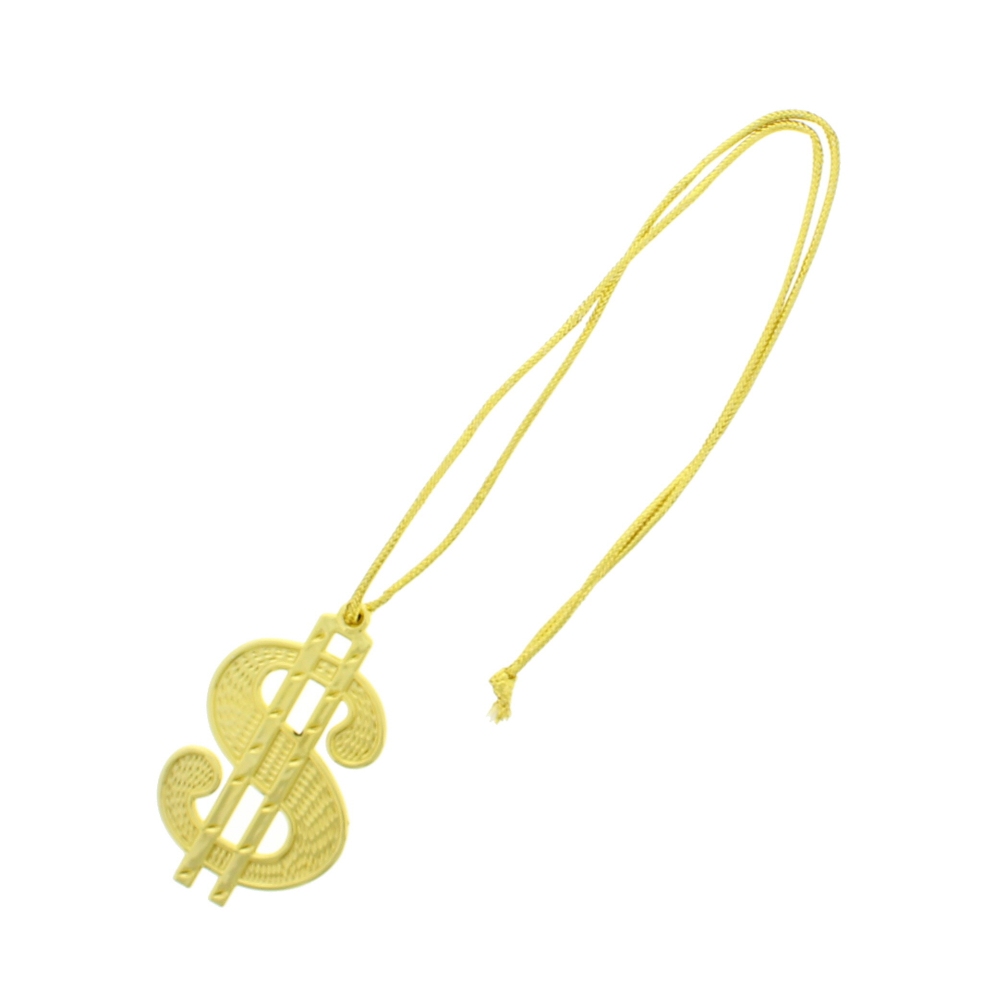 Zac's Alter Ego - Gold Dollar Sign Pimp Costume Necklace - Gold coloured